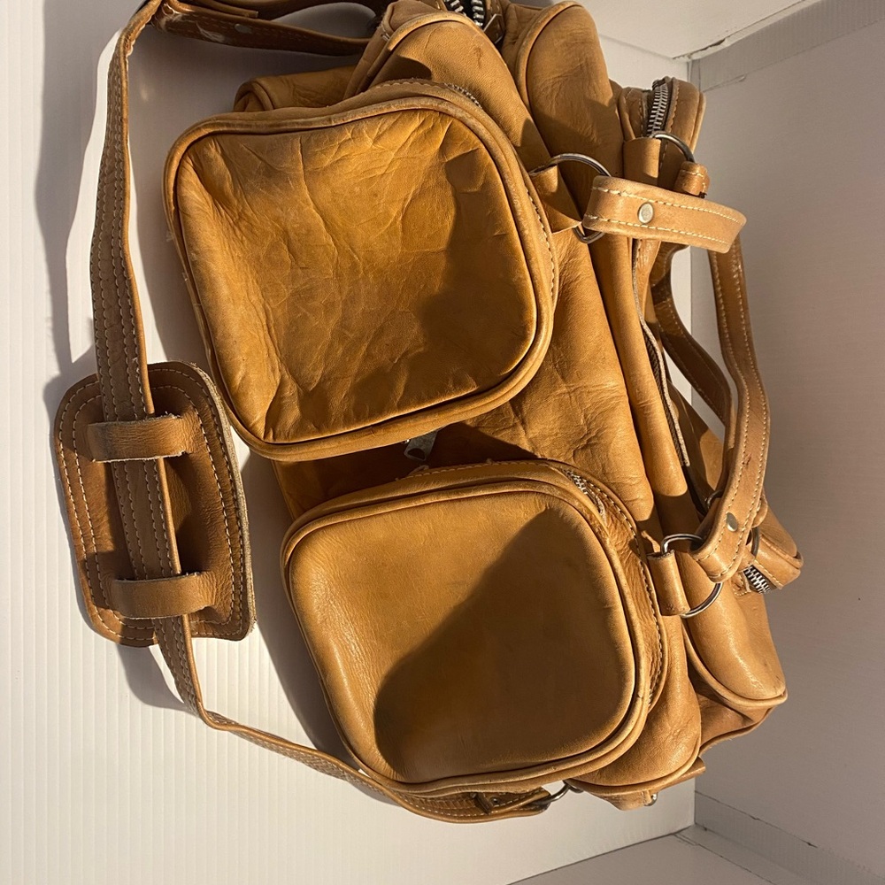 Tan Leather Vintage Weekender/Duffel Bag circa 70s
